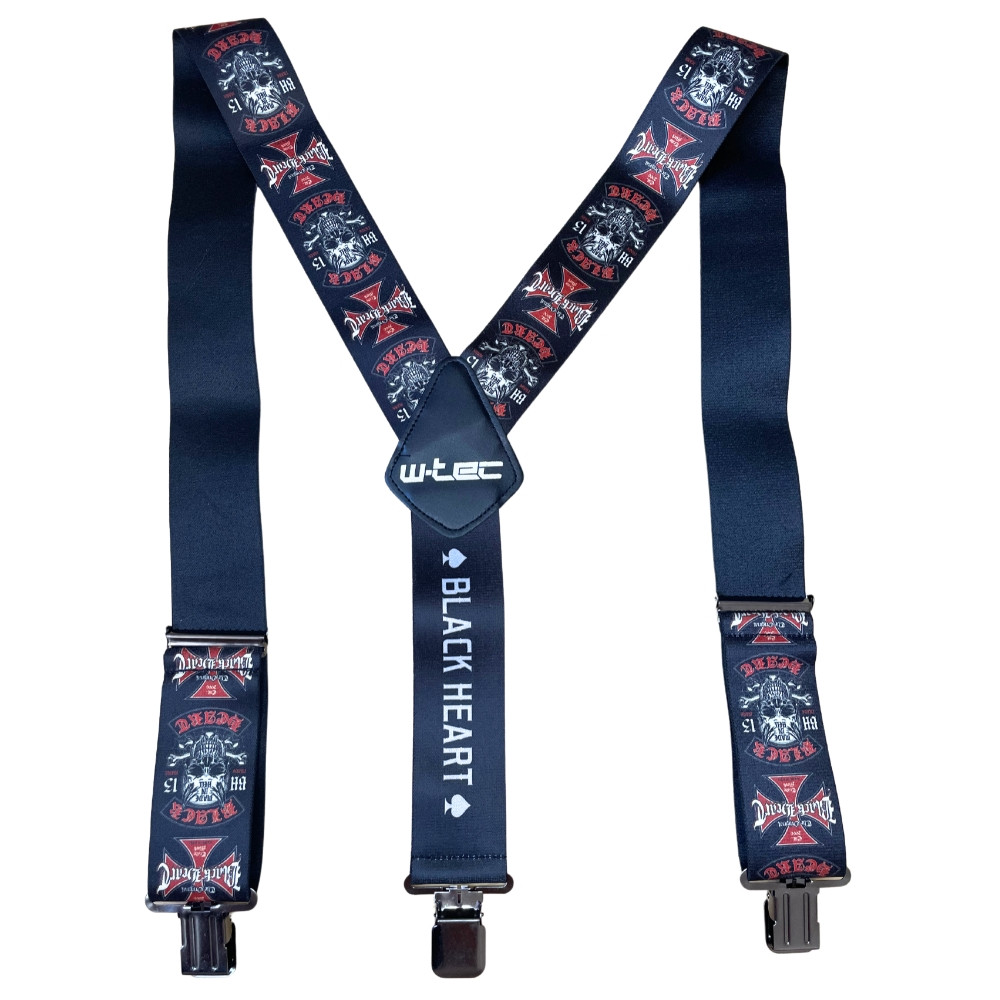 W-TEC Black Heart Suspenders Cross Skull