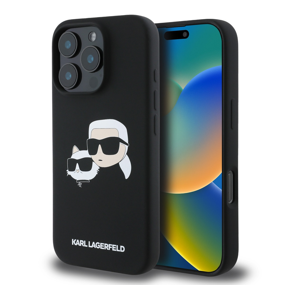 Zadní kryt Karl Lagerfeld Liquid Silicone Double Heads MagSafe pro iPhone 16 Pro Black