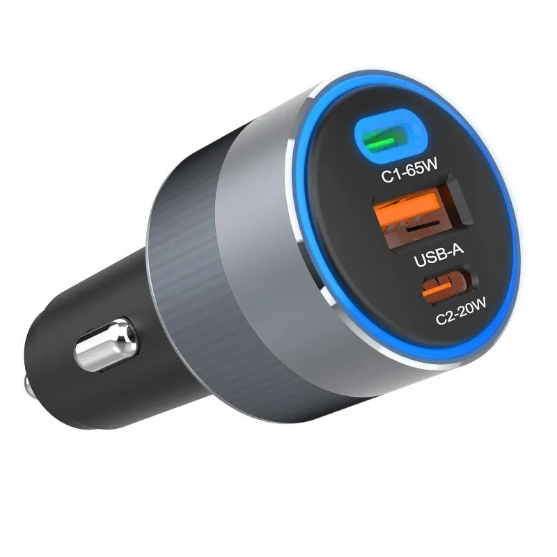 CL autonabíječka FORCELL F-ENERGY Alu 85W 2x USB-C + USB QC 4.0 PD Blue LED černá