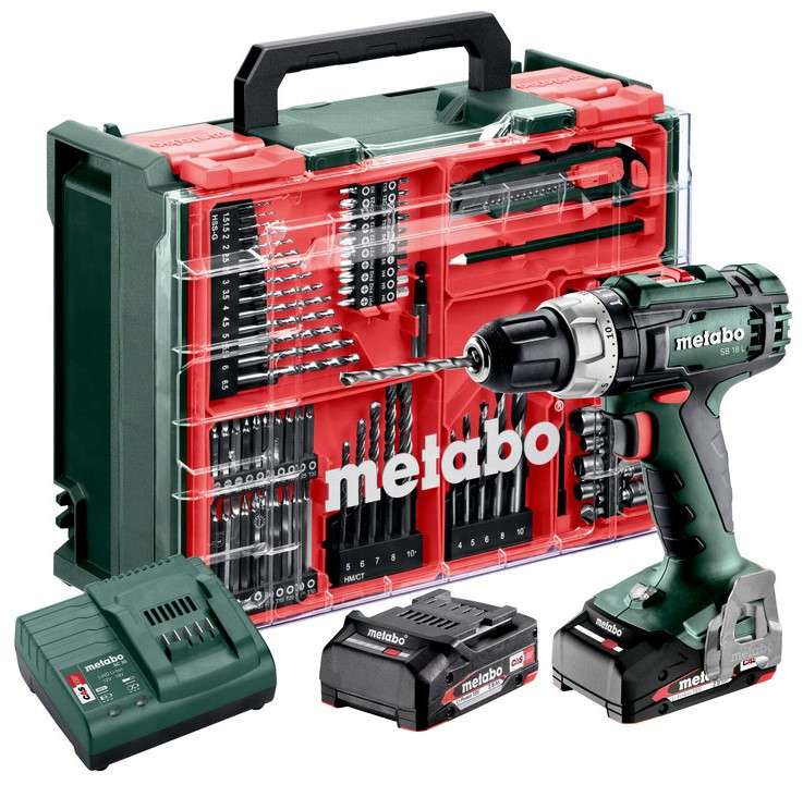 Metabo SB 18 L Set -aku příklepový šroubovák 2 akumulátory, vč. nabíječky, kufřík, vč. příslušenství, bezkartáčové