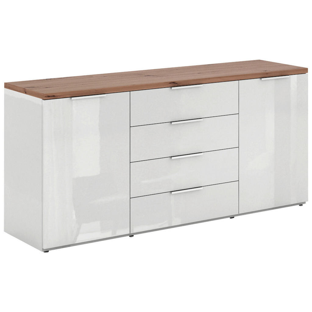 Carryhome ŠIROKÁ KOMODA, dub artisan, vysoce lesklá bílá, 170/82/44 cm