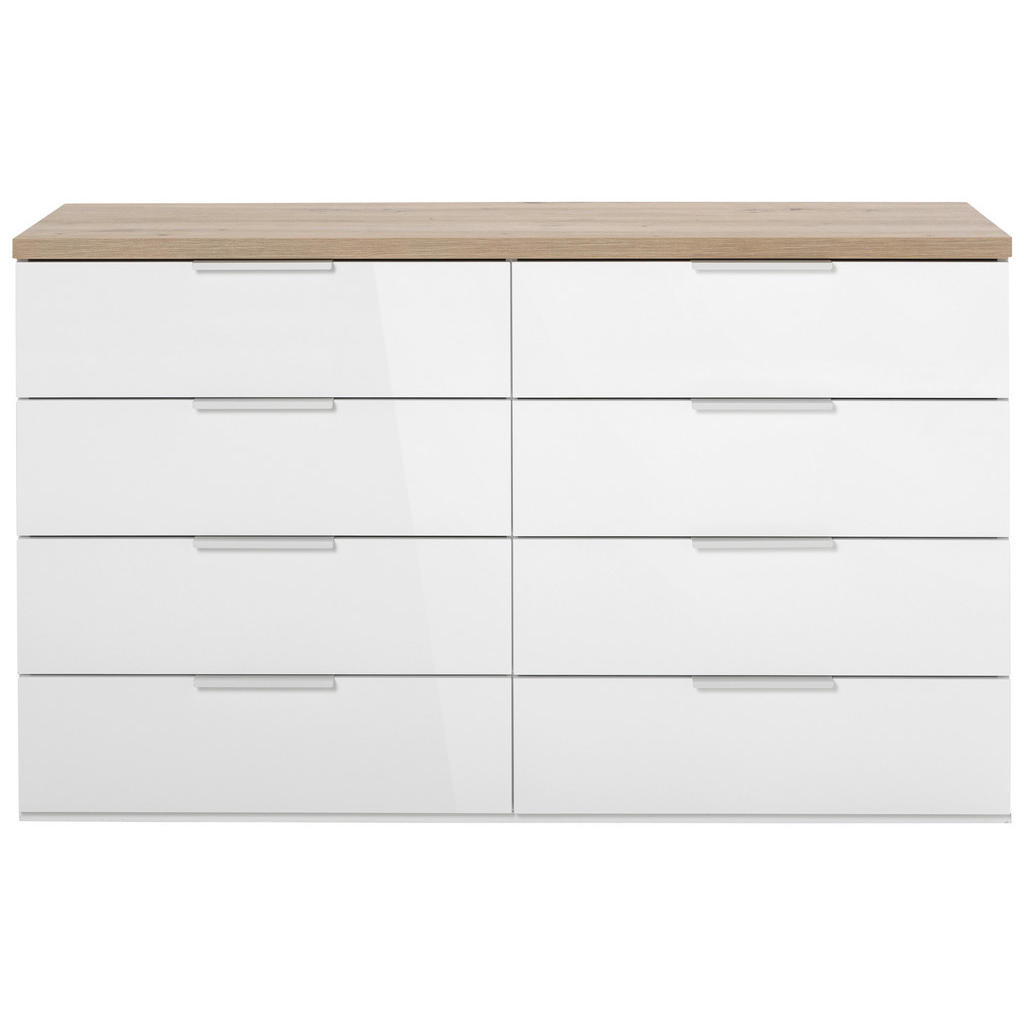 Carryhome ŠIROKÁ KOMODA, dub artisan, vysoce lesklá bílá, 136/82/44 cm