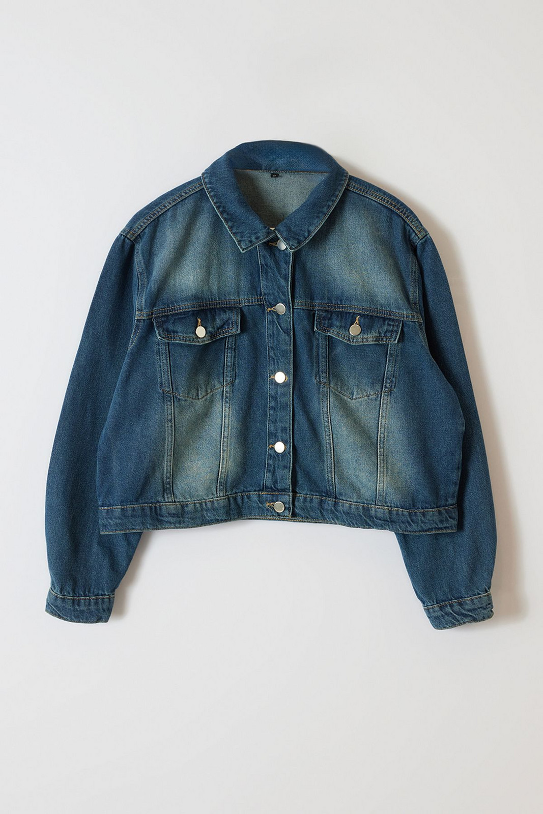 Trendyol Curve Blue Large Size Crop Denim Jacket