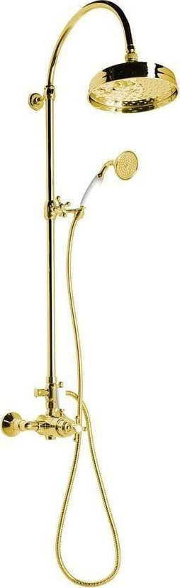 Mosazný sprchový set ve zlaté barvě s termostatickou baterií s hlavovou sprchou a ruční sprchou 142 cm Antea – Sapho