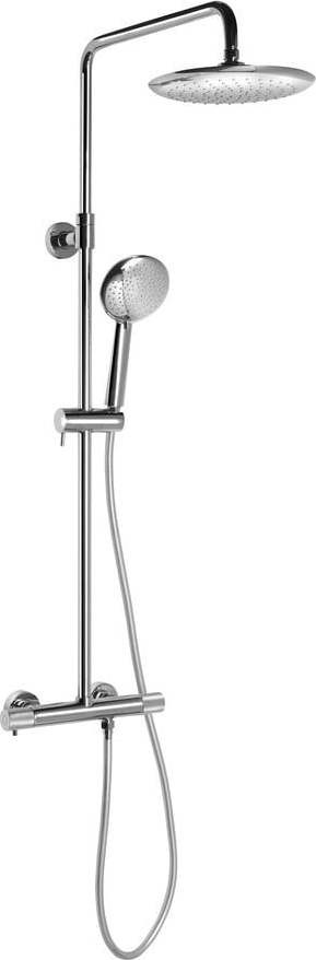 Mosazný sprchový set v leskle stříbrné barvě s termostatickou baterií s hlavovou sprchou a ruční sprchou 131 cm Solaris – Sapho