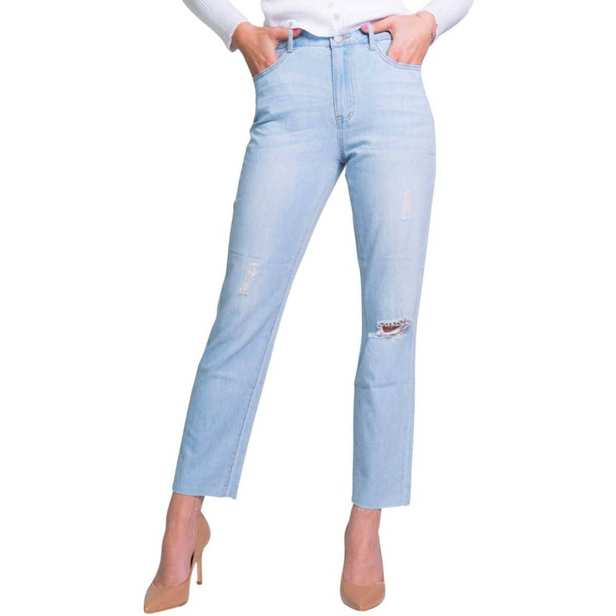 Vila  VISTRAY CLASH RW 7/8 STRAIGHT JEANS  Modrá