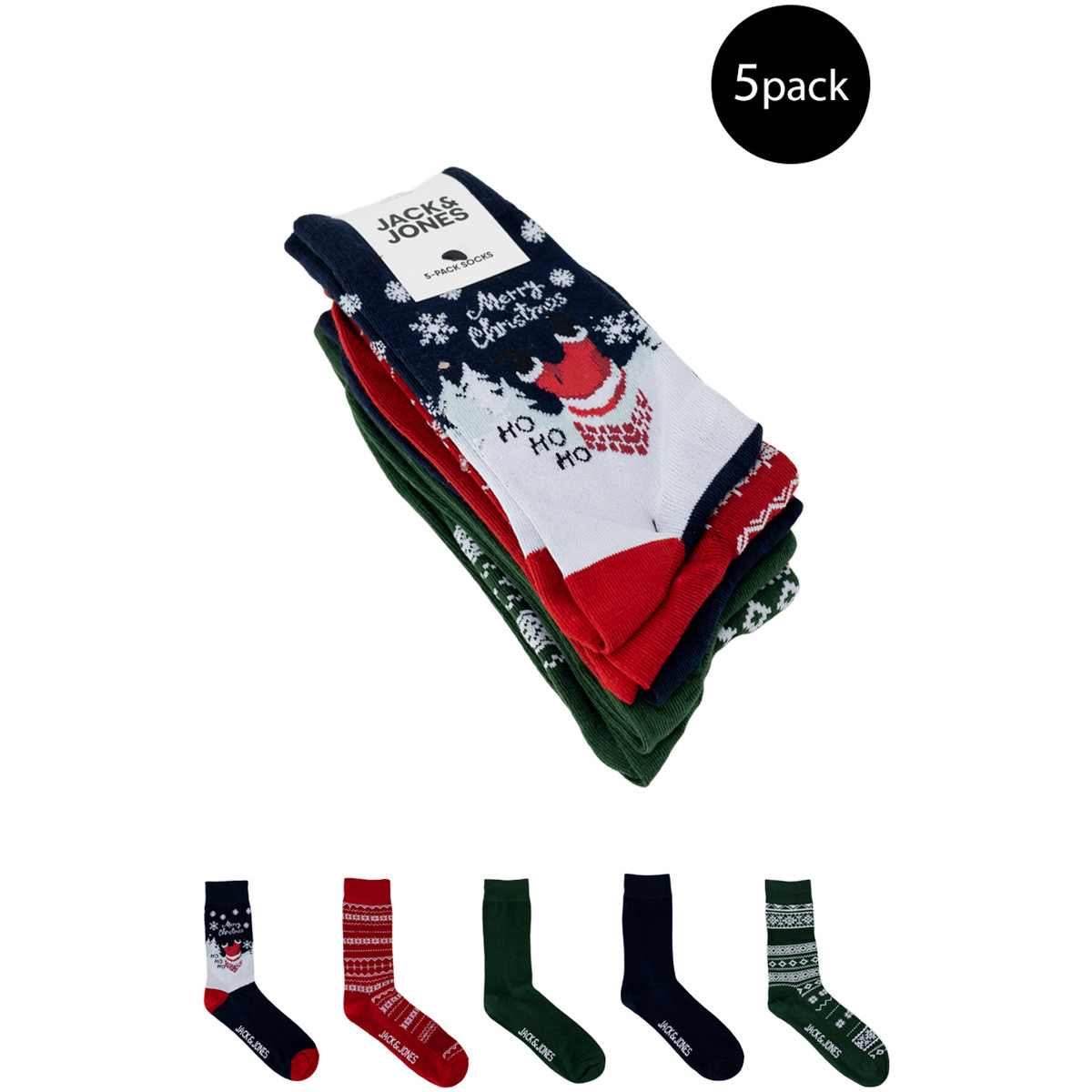 Jack & Jones  JACANIK XMAS SOCKS 5 PACK - 12222880  Červená