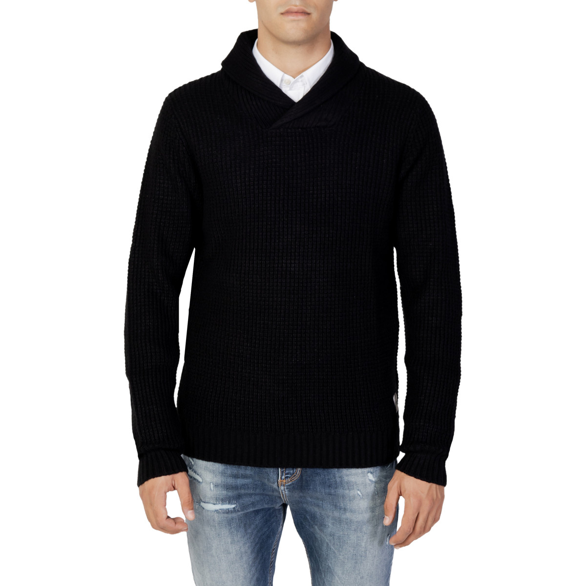 Jack & Jones  JJENICK KNIT SHAWL NECK NOOS - 12211279  Černá