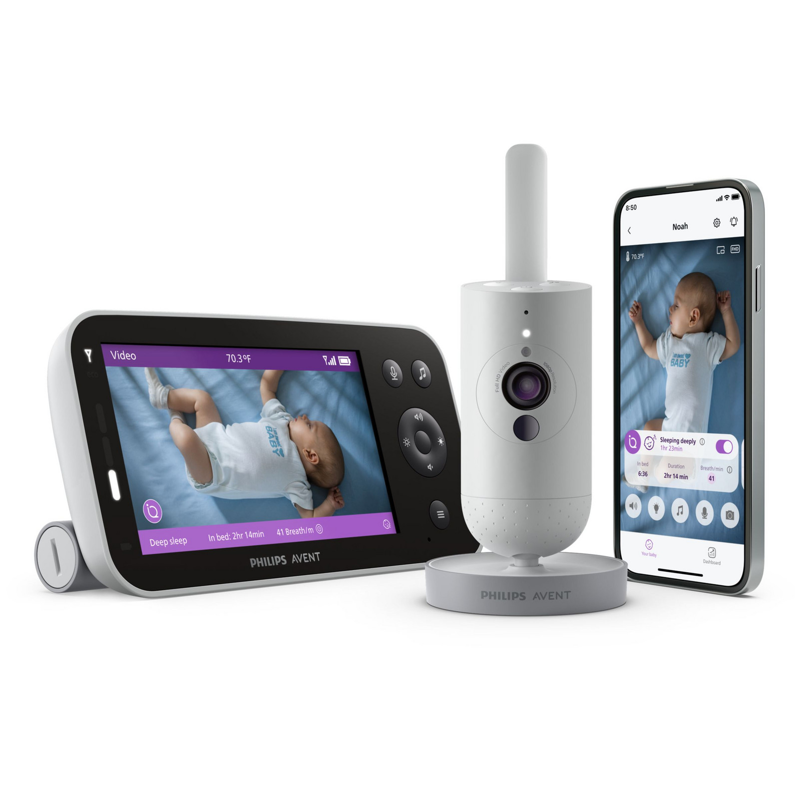 Philips AVENT Videochůvička Premium Connected rozpoznání pláče, sledování spánku a dechu SCD973