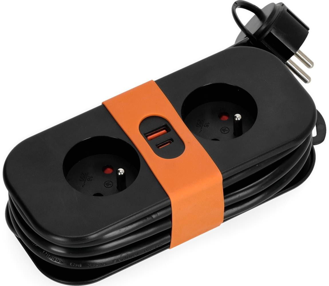 Prodlužovací kabel 2Z + 2xUSB 1,4 m černá