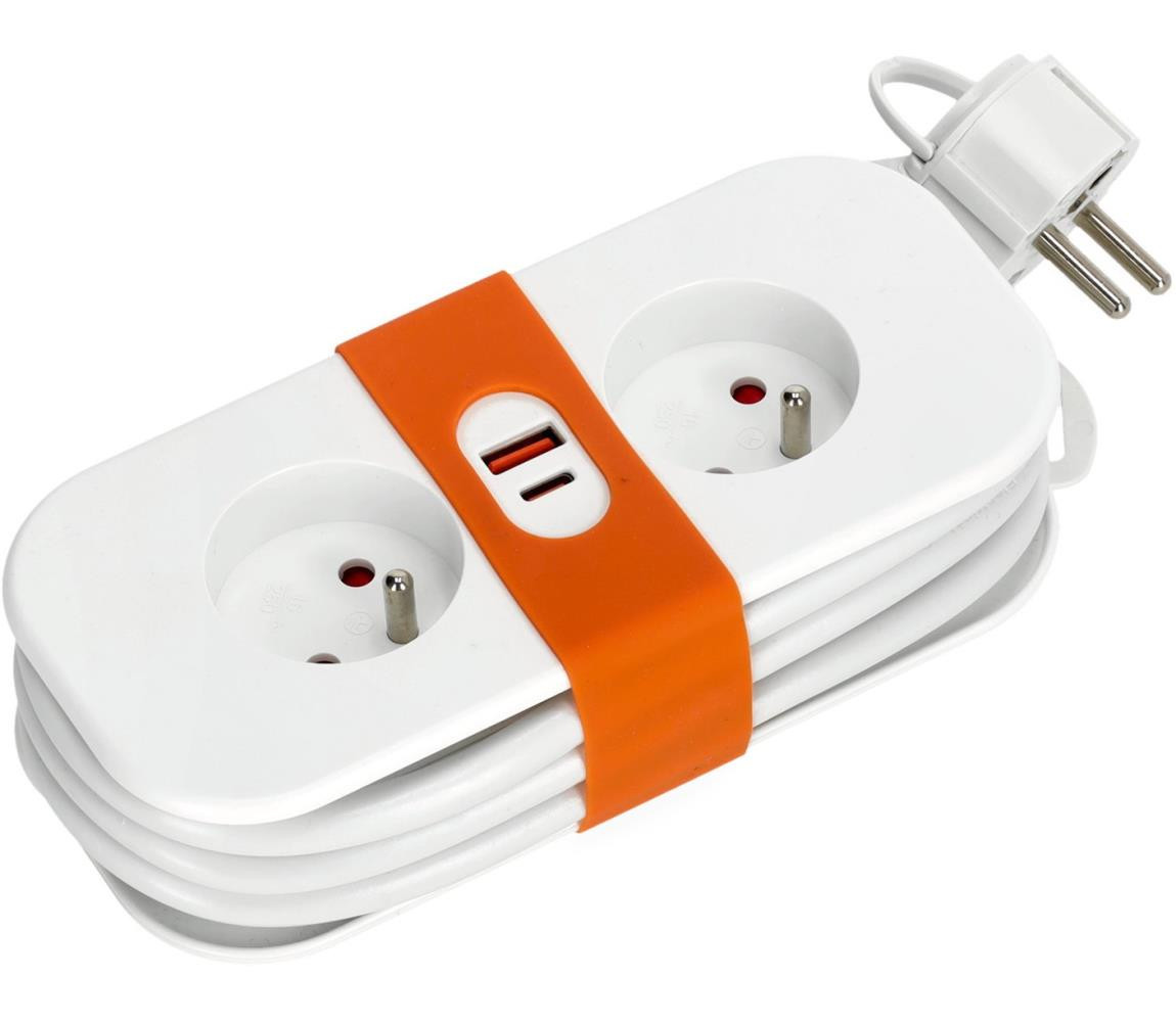 Prodlužovací kabel 2Z + 2xUSB 1,4 m bílá