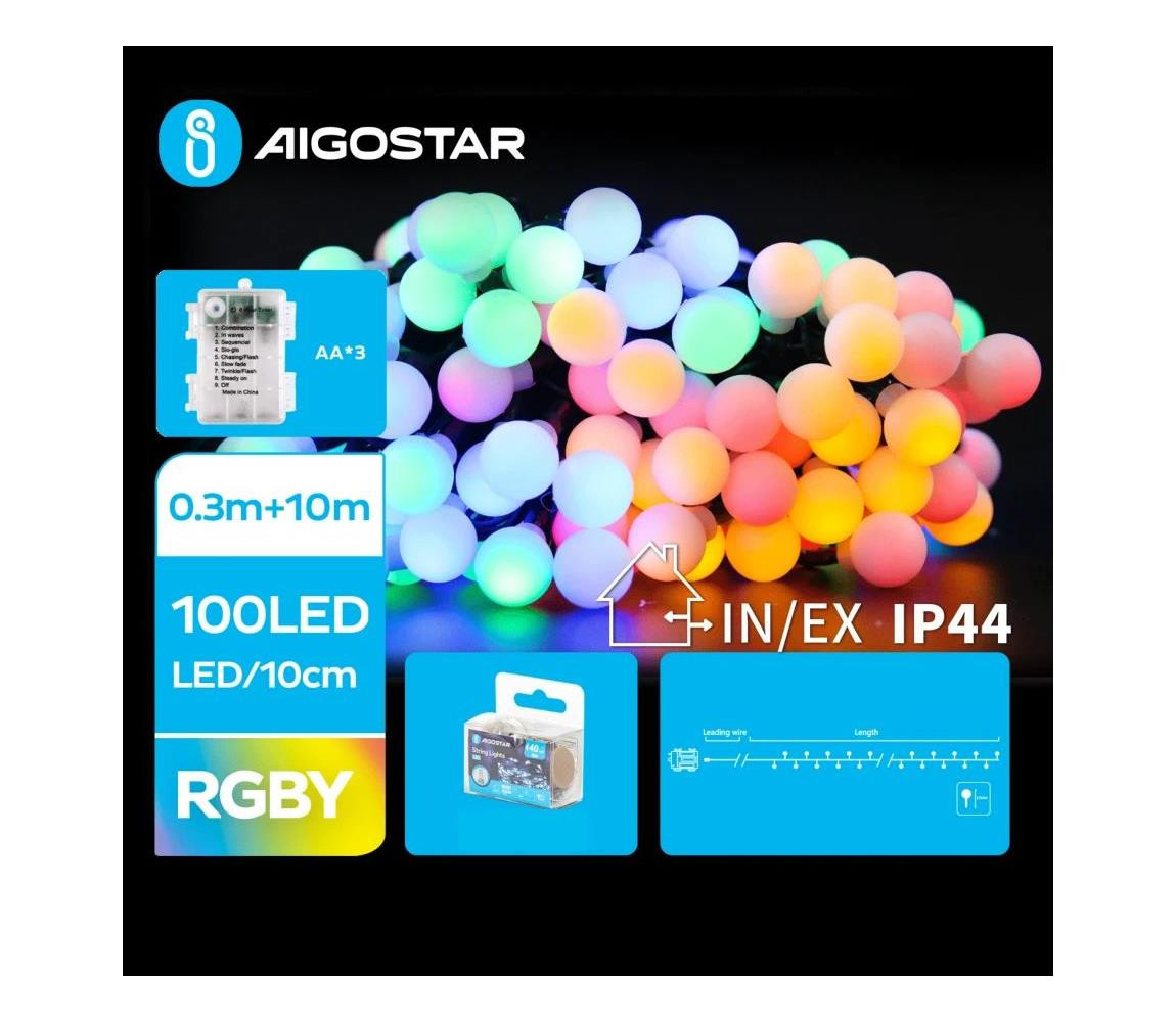 B.V.  - LED RGBY Venkovní vánoční řetěz 100xLED/3xAA/8 funkcí 10,3 m IP44