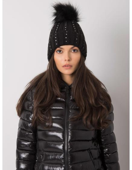 Dámská čepice s aplikací zimní černá
