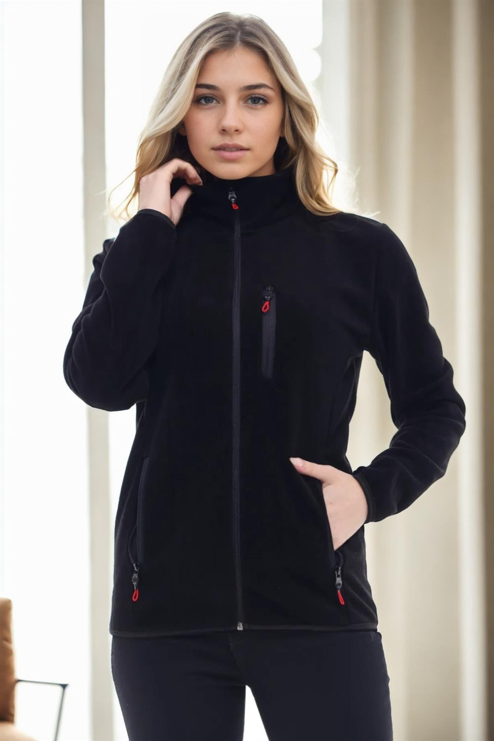 80514 Dewberry Full Zipper Fleece Jacket-BLACK