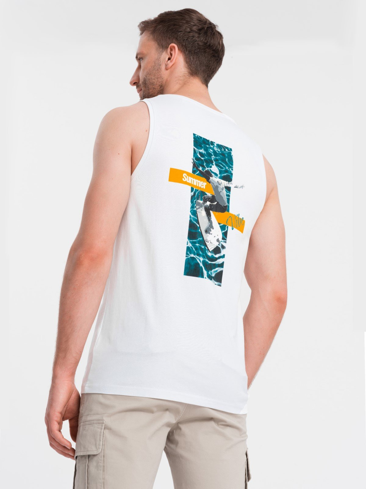 Ombre Summer Vibe printed men's cotton tank top - white