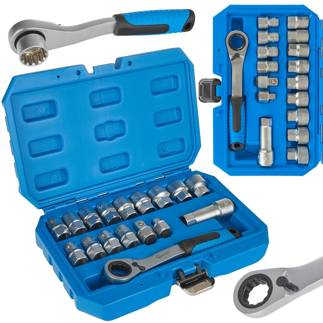 GEKO Gola sada, profil Gear Lock, průchozí ráčna a hlavice, 17 ks