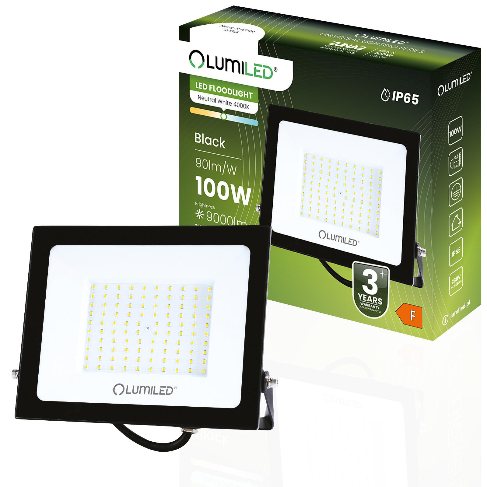 Reflektor LED ZUNA2 100W 9000lm 4000K IP65 Černý LUMILED