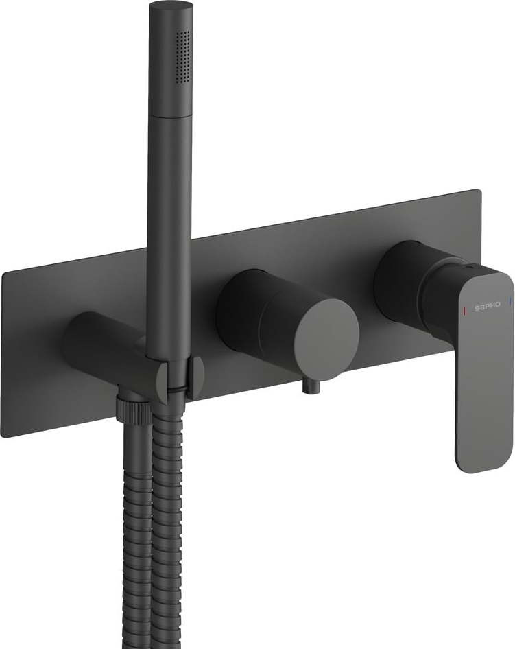 Matně černá podomítková sprchová baterie (3 výstupy) Spy – Sapho