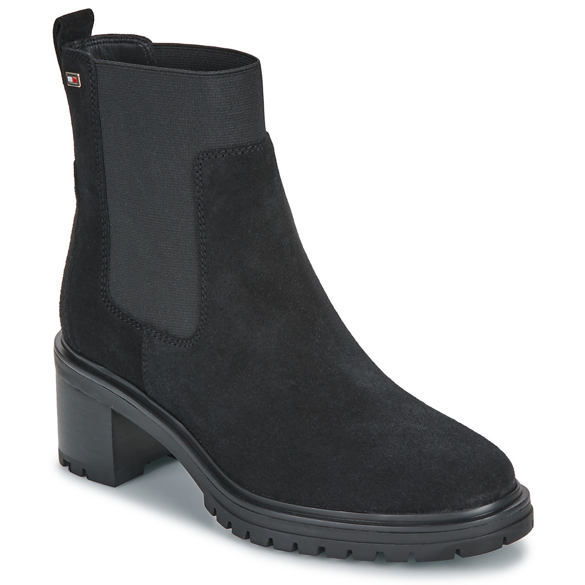 Tommy Hilfiger  FLAG MID HEEL SUEDE CHELSEA  Černá