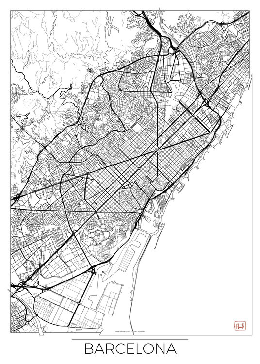 Hubert Roguski Mapa Barcelona, Hubert Roguski, 30 × 40 cm