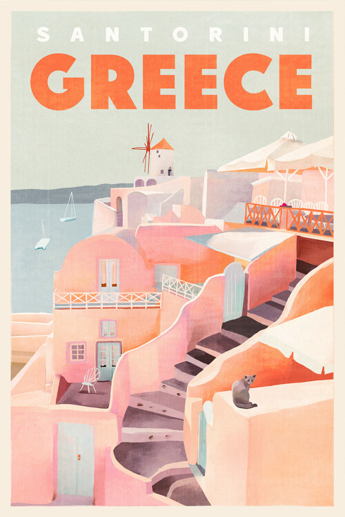 The Whiskey Ginger Ilustrace Travel Poster Santorini Jewel, The Whiskey Ginger, 26.7 × 40 cm