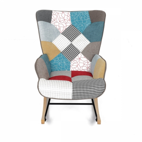 Houpací křeslo potah patchwork látka dřevěné nohy masiv kaučukovník AK-374 PW2 Autronic