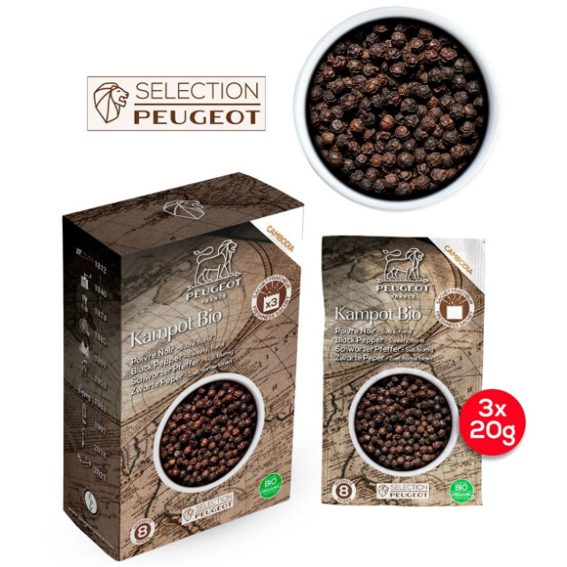 Bio černý pepř KAMPOT 3 x 20 g, Peugeot