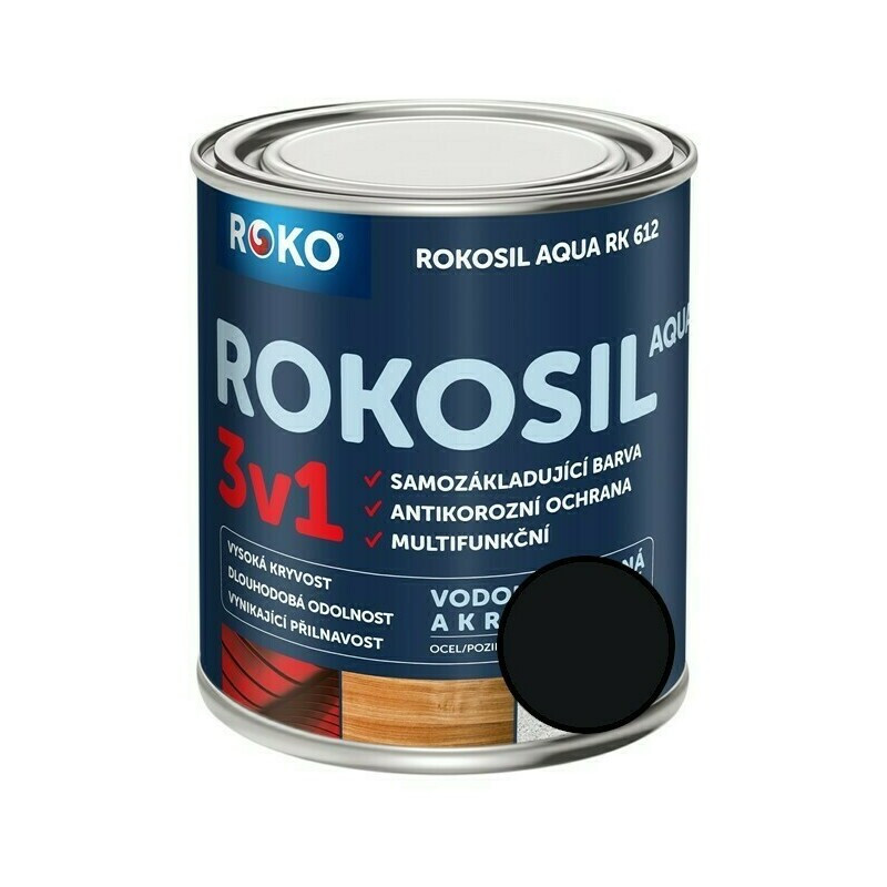 Barva samozákladující Rokosil Aqua 3v1 RK 612 1999 černá, 3 l