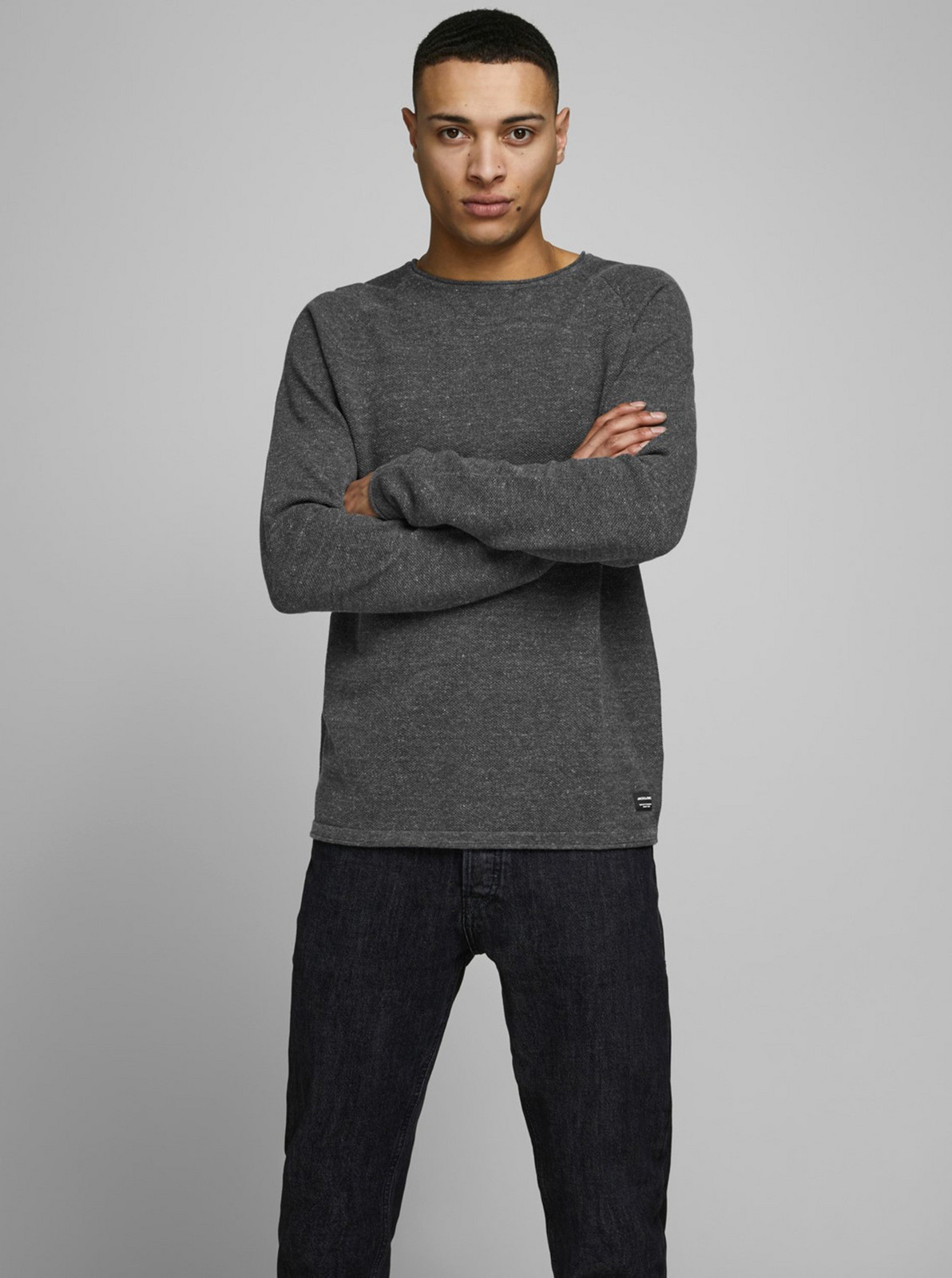 Tmavě šedý pánský basic svetr Jack & Jones Ehill - Pánské