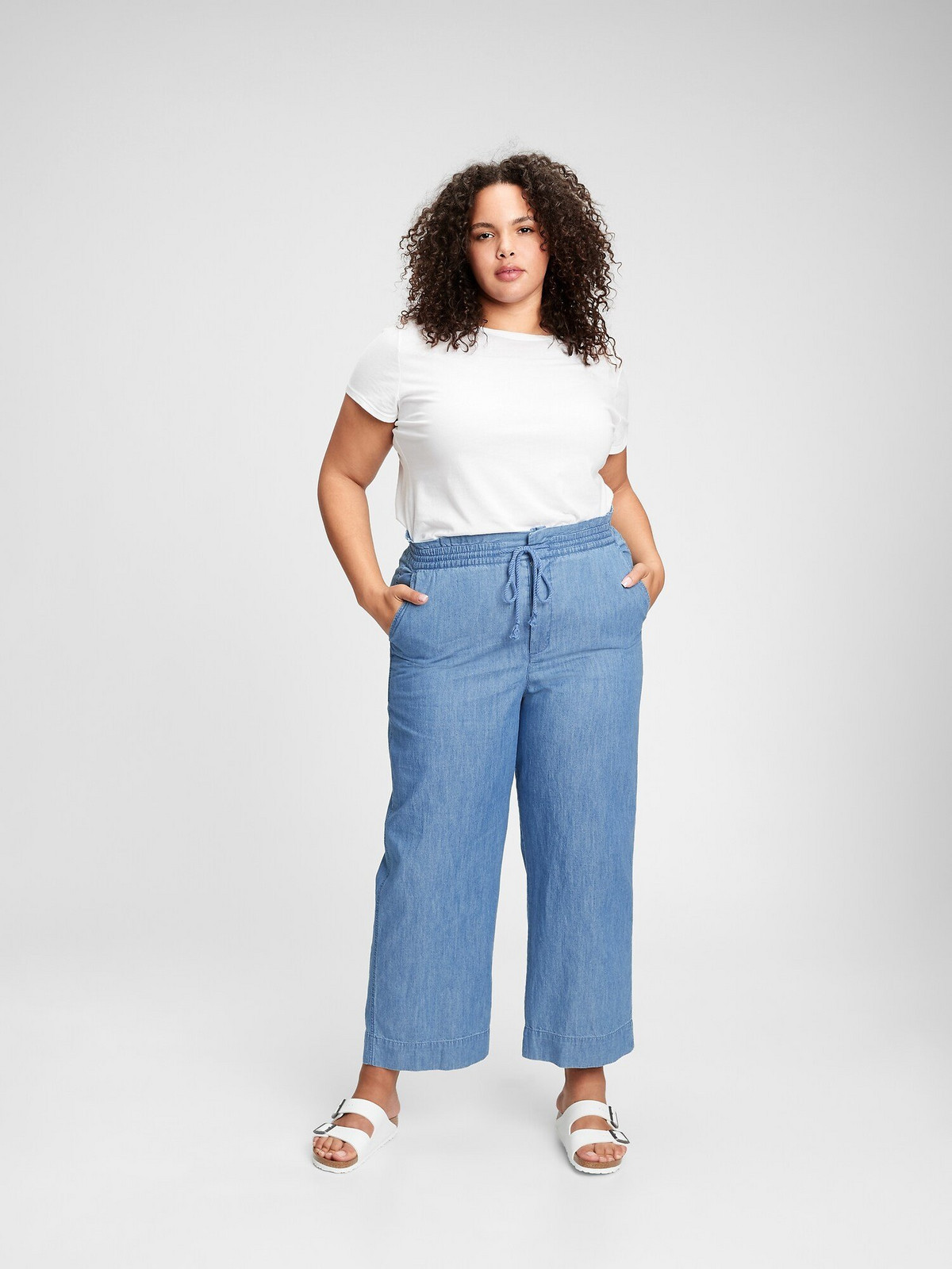 GAP Kalhoty hr linen wide leg chambray - Dámské