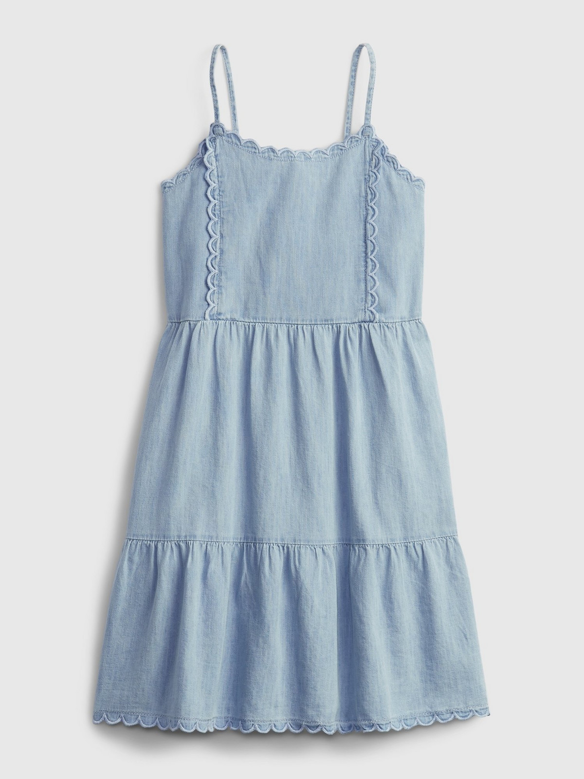 GAP Dětské šaty scalloped tiered denim dress - Holky