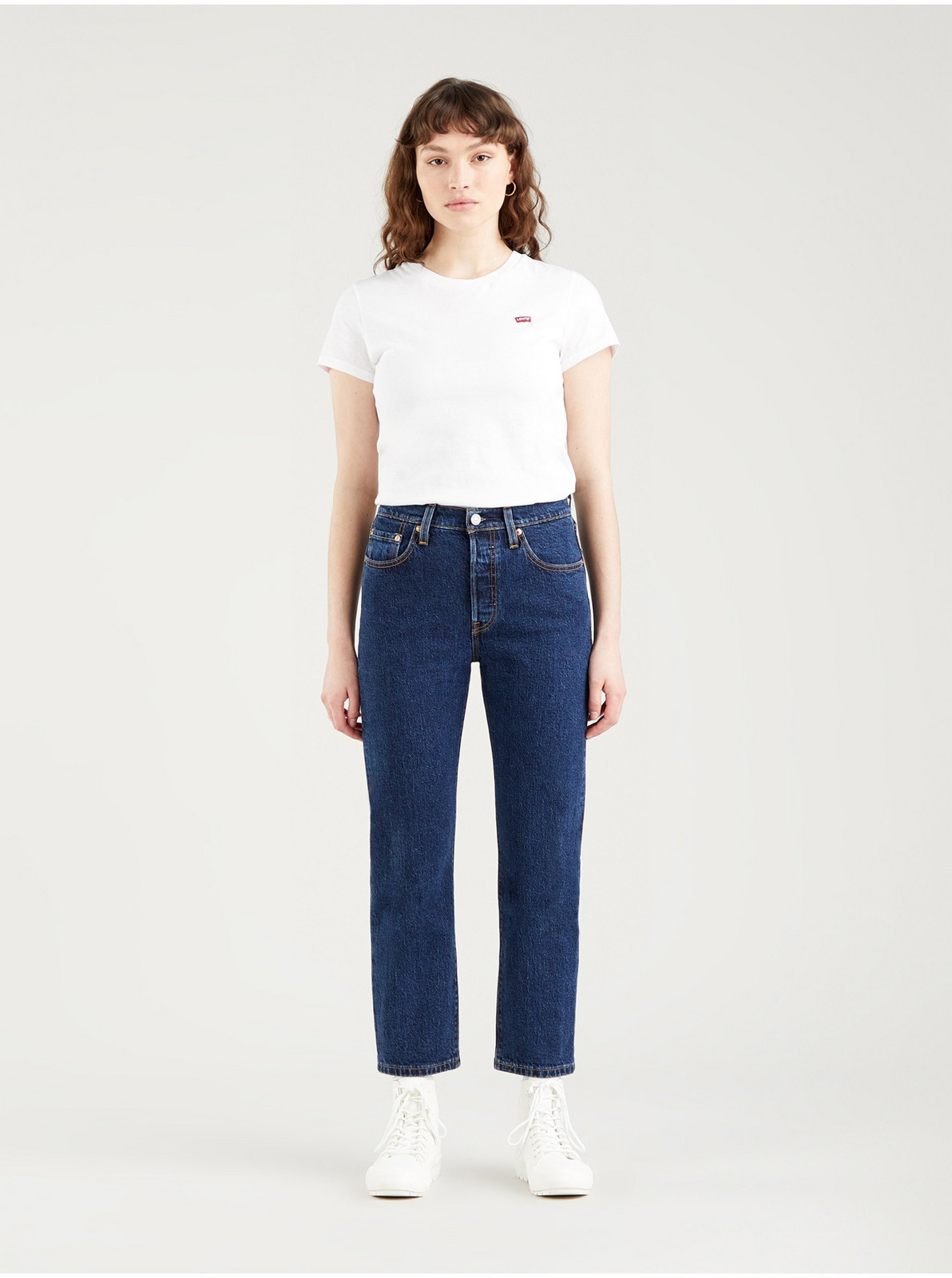 Levi's Tmavě modré dámské zkrácené straight fit džíny Levi's® 501 - Dámské