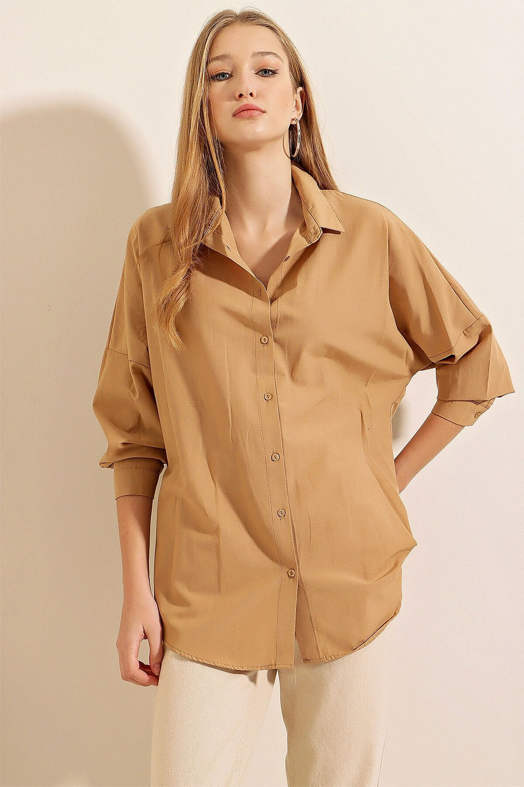 Bigdart 3900 Oversize Long Basic Shirts - Biscuit