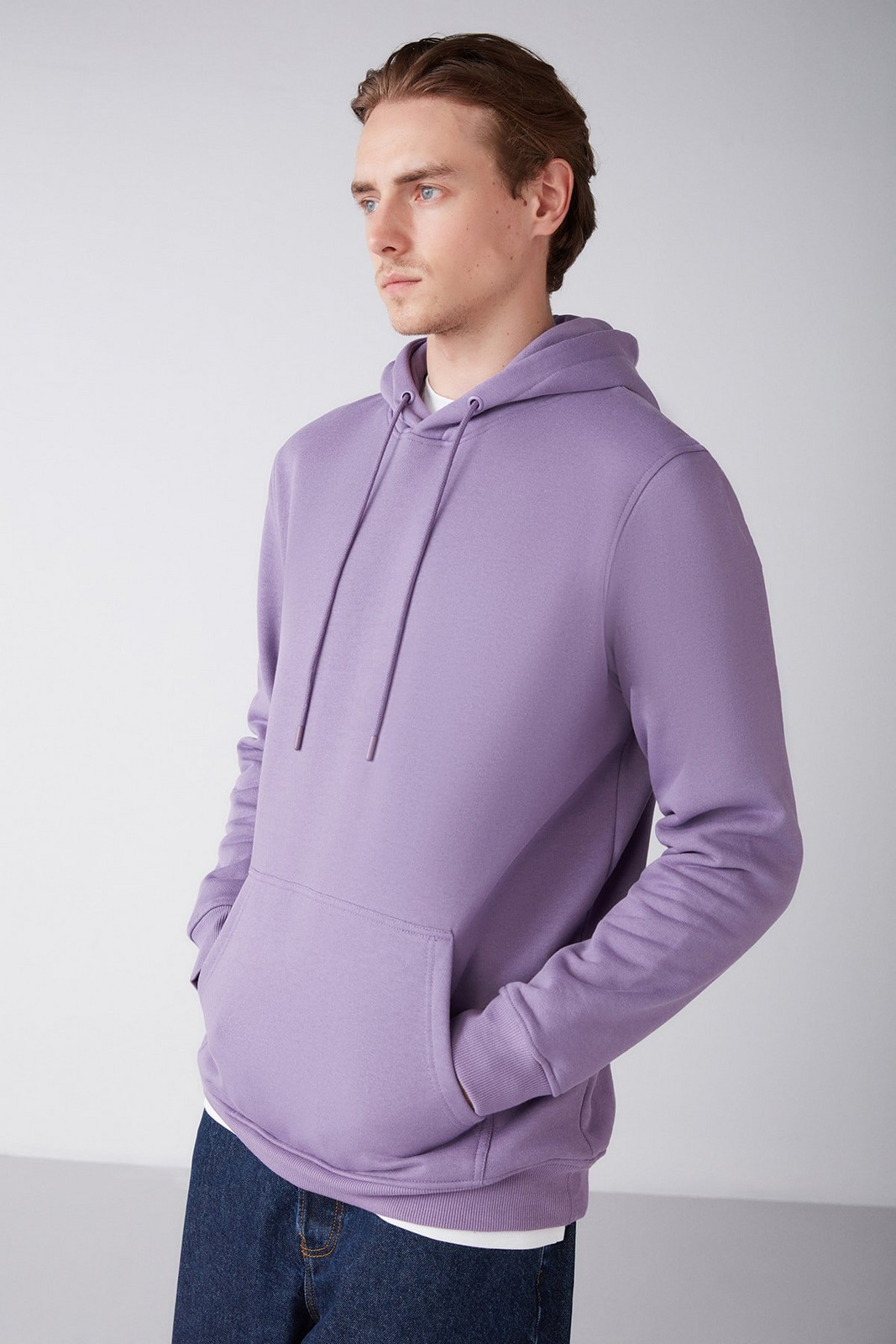 GRIMELANGE Jorge Men's Soft Fabric Hooded Drawstring Regular Fit Purple Sweatshirt