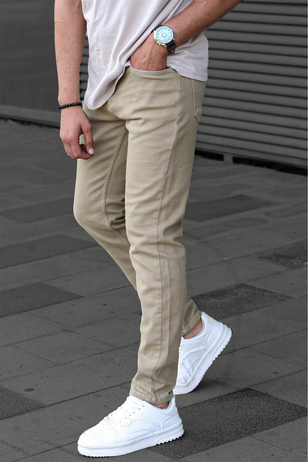 Madmext Men's Stone Color Canvas Slim Fit Trousers