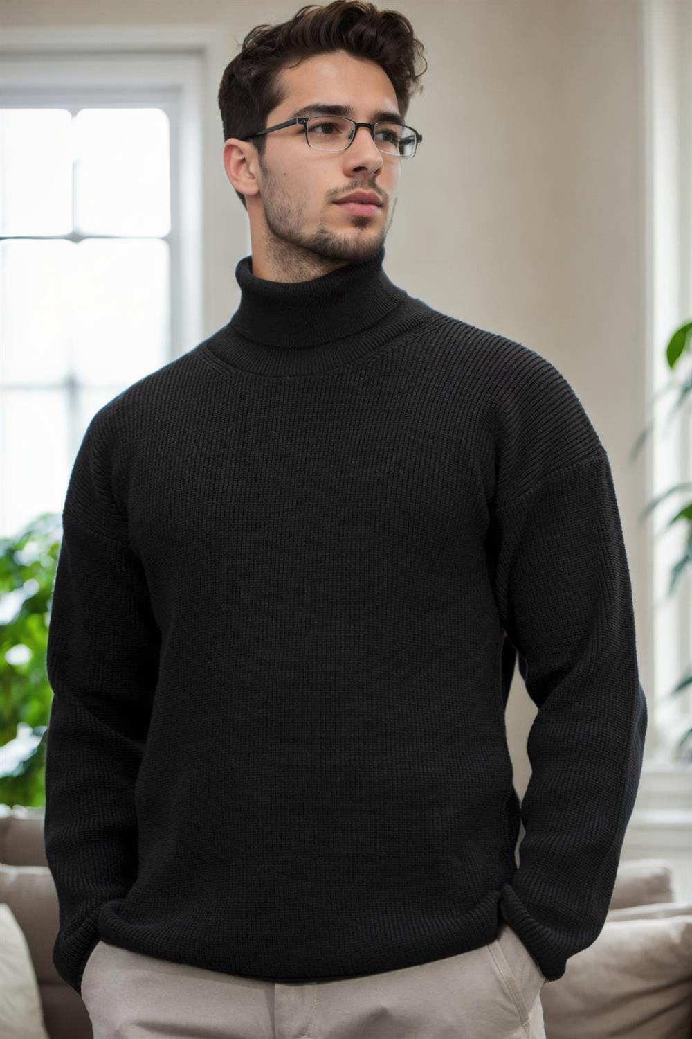 18701 Dewberry Turtleneck Mens Knitwear-BLACK