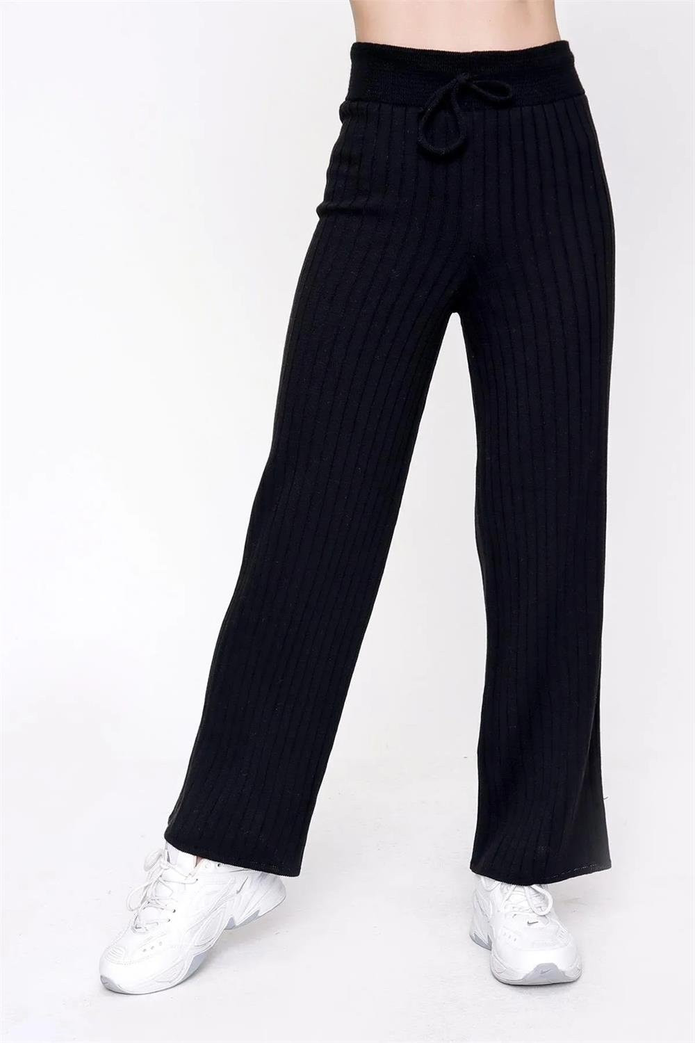 54226 Dewberry Ribbed Knitwear Trousers-BLACK