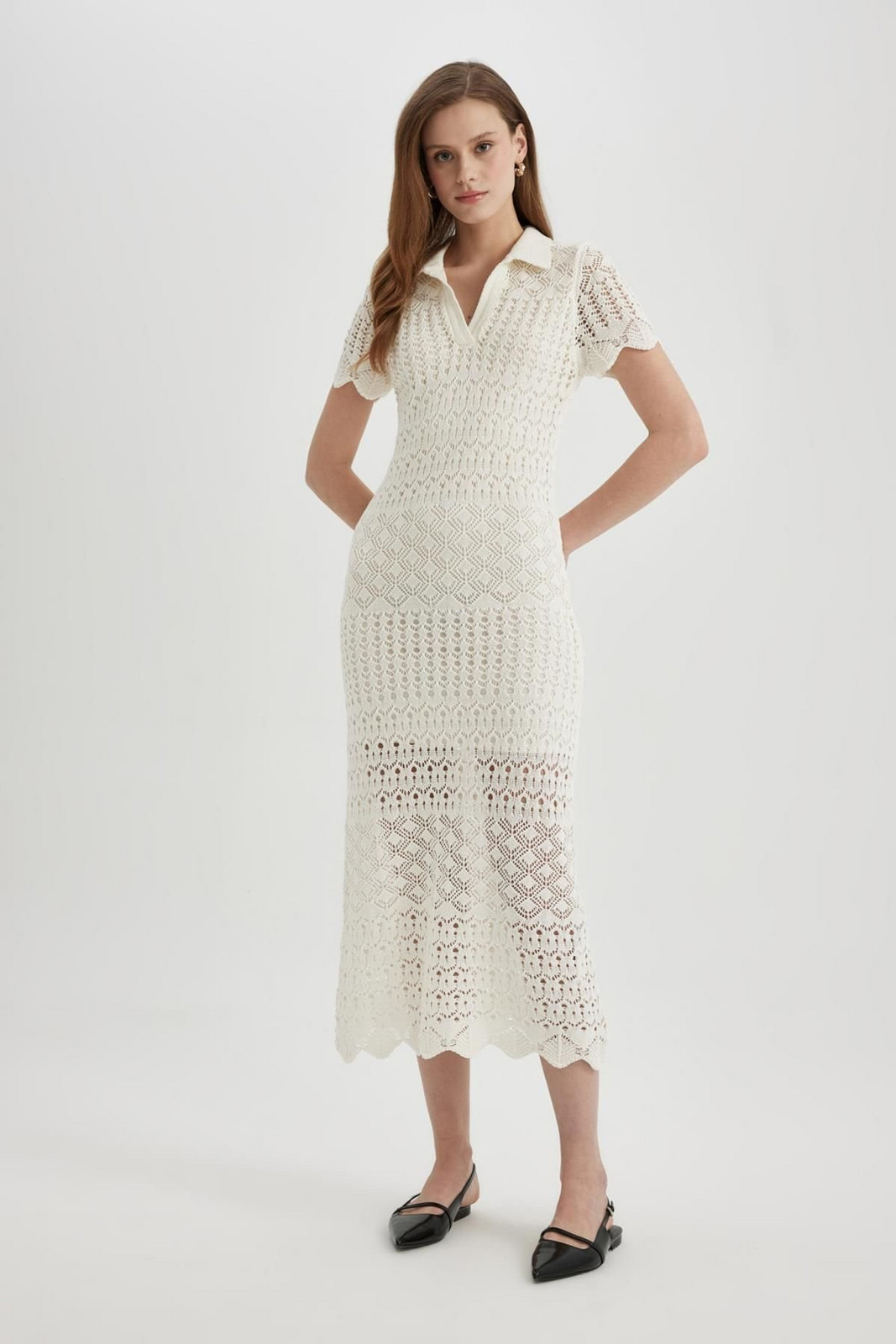 DEFACTO A-Line Polo Neck Flared Knitwear Maxi Dress