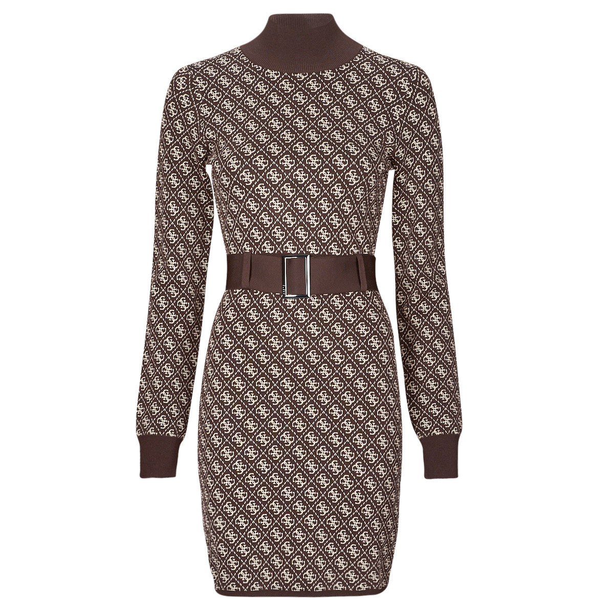 Guess  LISE 4G LS BELTED DRESS SWTR  Hnědá