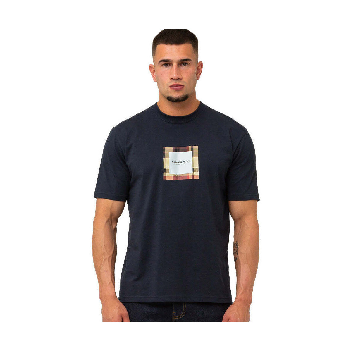 Marshall Artist  Carter Check Box Logo T-Shirt Navy  Modrá