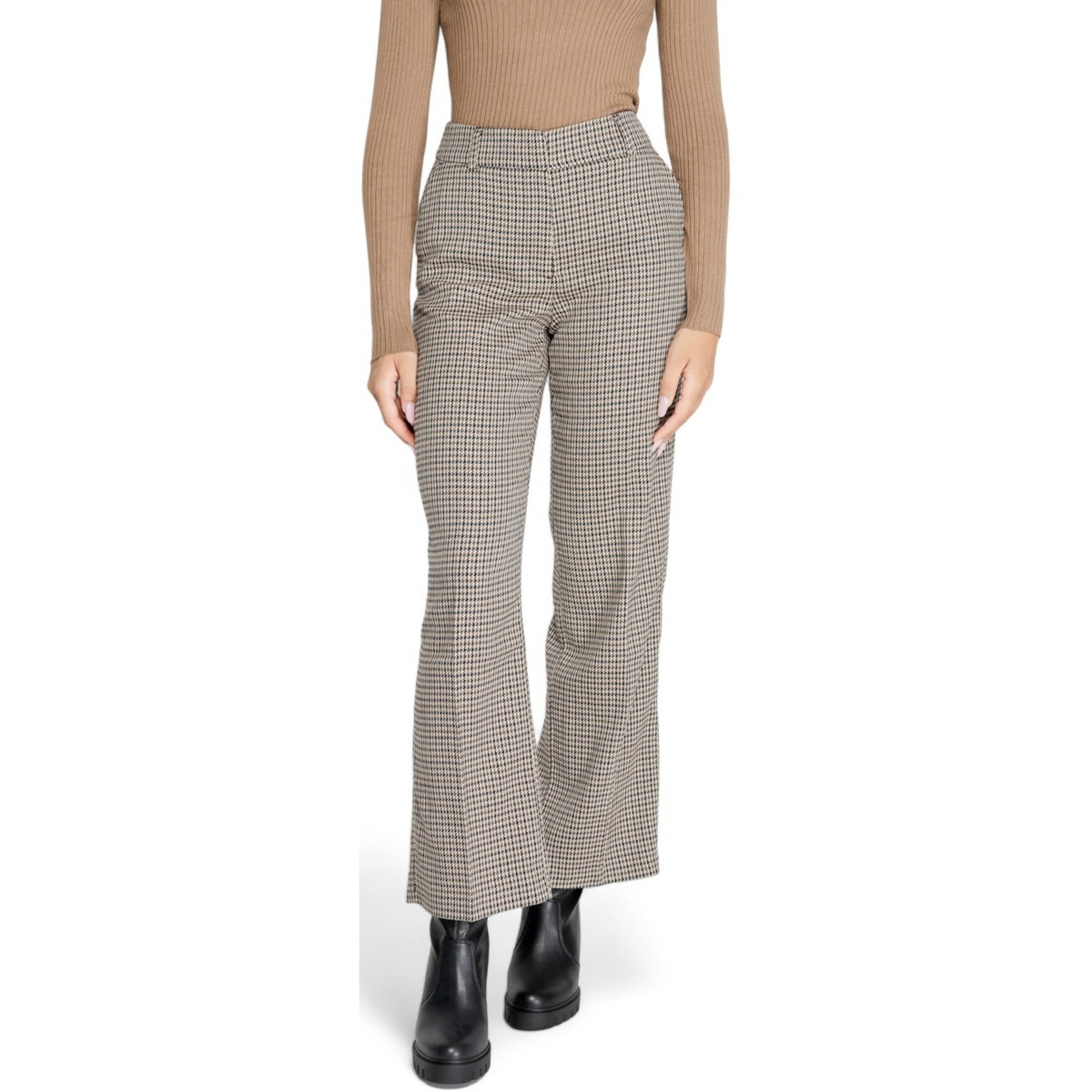 Only  ONLLETTIE MW STR CHECK PANT TLR 15328058  Béžová