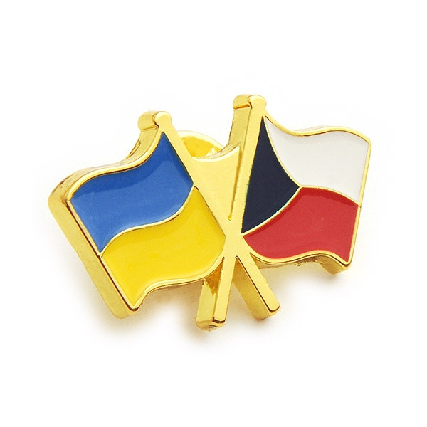 Odznak (pins) vlajka Česká republika + Ukrajina 2x3 cm - barevný