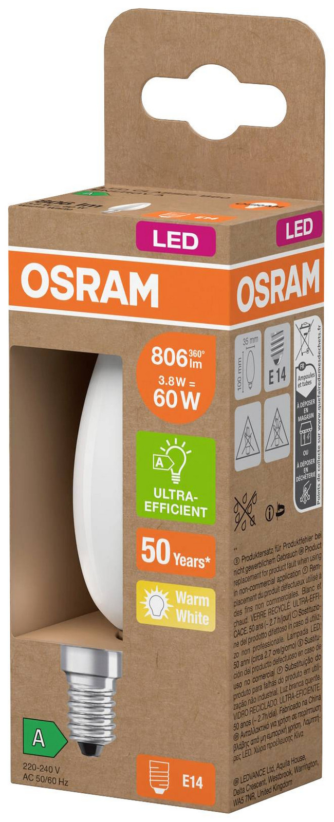 OSRAM 4099854255717 LED Energetická třída (EEK2021) A (A - G) E14 svíčkový tvar 3.8 W = 60 W teplá bílá (Ø x v) 35 mm x 35 mm 1 ks