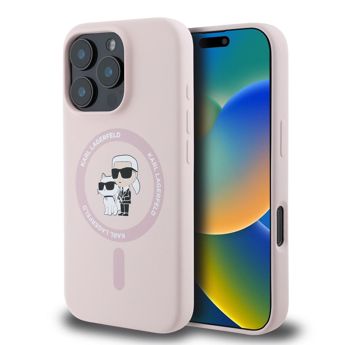 Zadní kryt Karl Lagerfeld Liquid Silicone Karl and Choupette MagSafe pro iPhone 16 Pro Pink