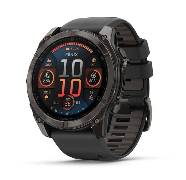 Fenix® 8 – 51 mm, AMOLED Sapphire, Carbon grey DLC s Black/Grey silikonovým řemínkem 010-02905-21