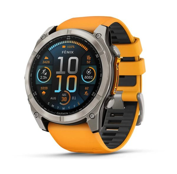 Fenix® 8 – 51 mm, AMOLED Sapphire, Titanium s Orange/Graphite silikonovým řemínkem 010-02905-11