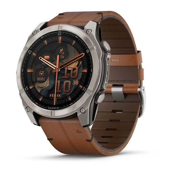 Fenix® 8 – 51 mm, AMOLED Sapphire, Carbon grey DLC s Chestnut koženým řemínkem 010-02905-40