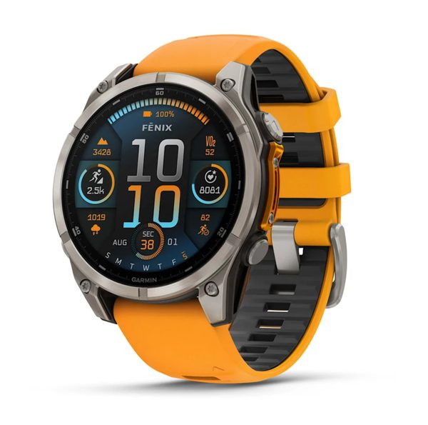 Fenix® 8 – 47 mm, AMOLED Sapphire, Titanium s Orange/Graphite silikonovým řemínkem 010-02904-11