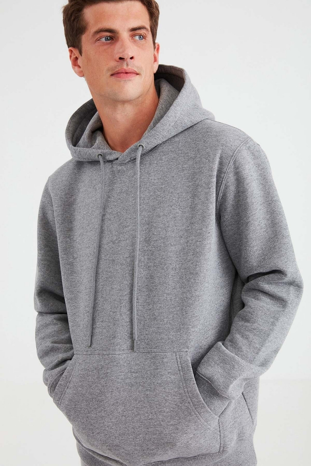 GRIMELANGE Jorge Men's Soft Fabric Hooded Drawstring Regular Fit Light Gray Sweatshirt