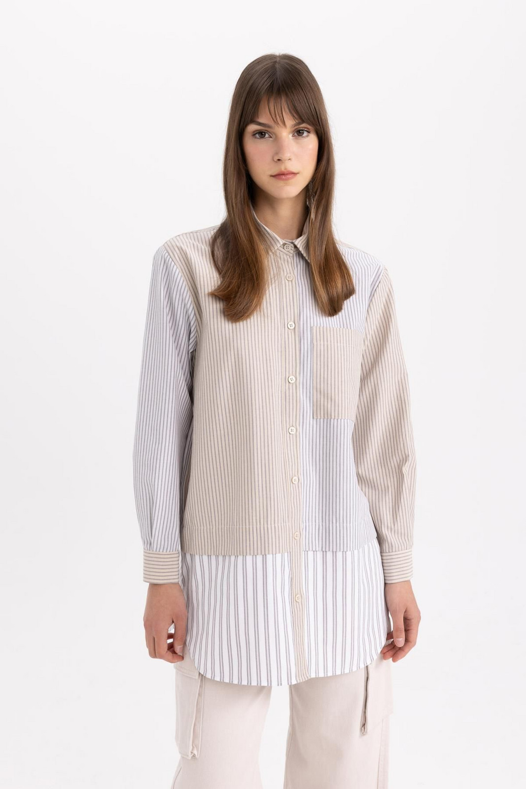 DEFACTO Relax Fit Striped Poplin Long Sleeve Shirt Tunic
